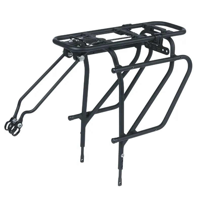 Porte-bagage vélo arrière à tringles Basil aluminium noir 28"-26"-700C système MIK compatible frein à disque