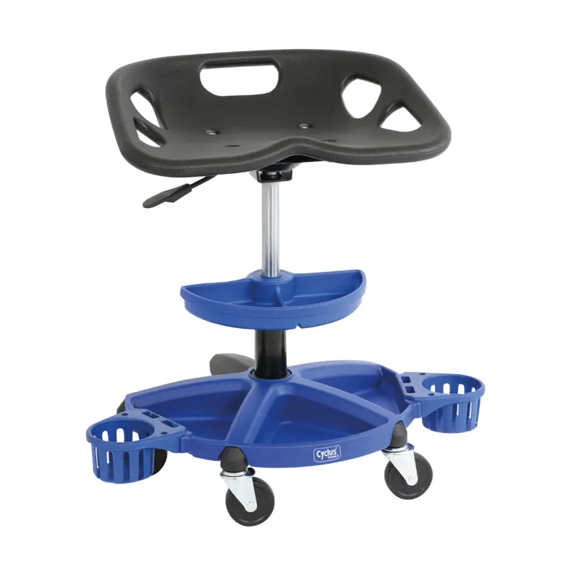 Siège-tabouret d'atelier Creeper 2.0 Cyclus avec plateau outil et porte-conteneur