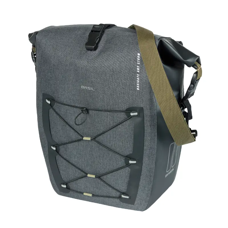 Basil ナビゲーター サイドパニアーバッグ サイクルツーリング用 防水 25-31L ブラック キャリア取付 (MIK STUDS) (32X15X37CM) ハンドル&ショルダーストラップ付き ロールトップ閉口