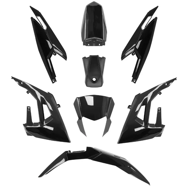 Karosserie-Verkleidung 50 mit Kasten adaptierbar Derbi 50 Senda Xtreme 2018+ - Gilera 50 RCR 2018+ - SMT 2018+ Hochglanzschwarz (8-teiliges Set)