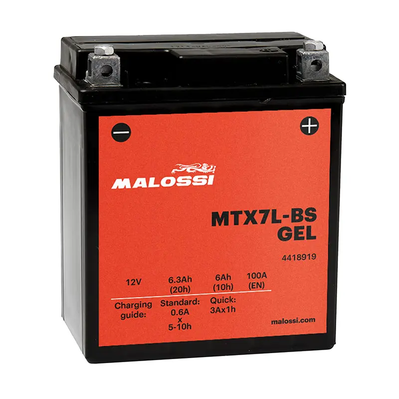 بطارية 12V 6 آه MTX7L-BS Malossi جل بدون صيانة جاهزة للاستخدام (طول113xعرض70xارتفاع130مم) (مكافئة لـ YTX7L-BS - sla - gel) (مفعلة في المصنع-فا)