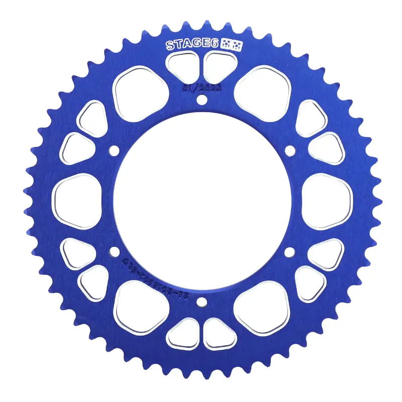 Couronne 50 à boîte adaptable Aprilia 50 SX 2012-2017, SX SM 2012-2017 420 53 DTS alu CNC bleu Stage 6