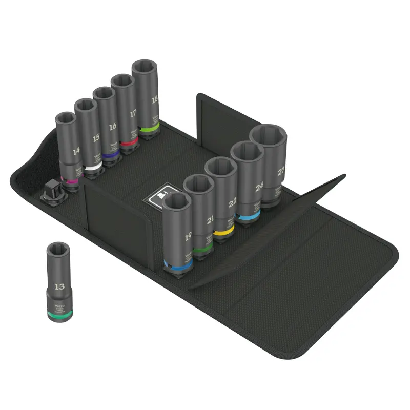 Douille pour clé à choc Wera 8790 Impaktor Deep 1/2 Chrome Molybdène noir mat 83 mm (Set 11 pièces)