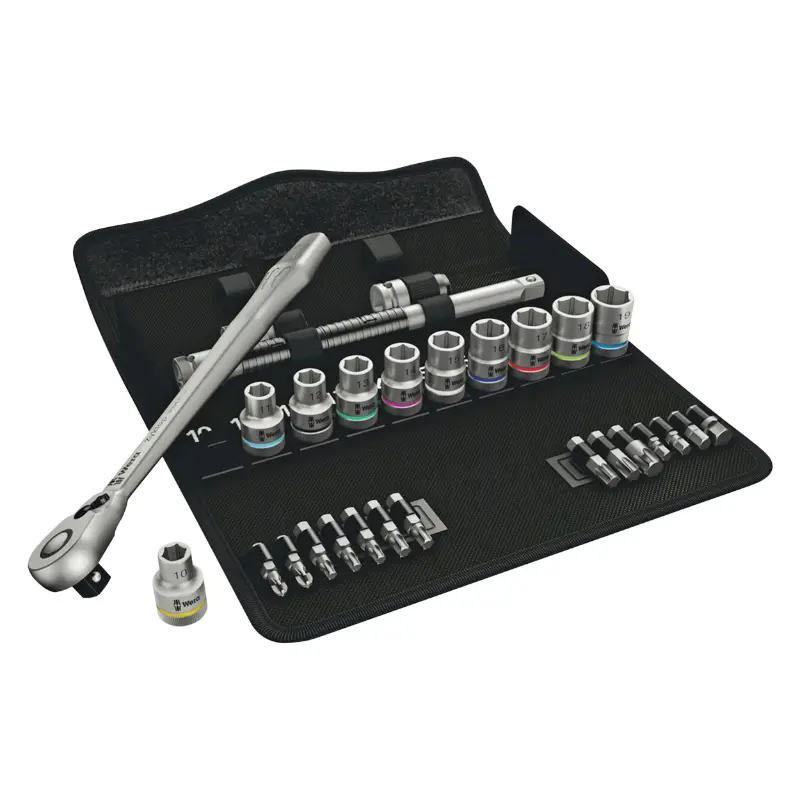 Cliquet Wera 8100 Zyklop Metal 1/2 métrique avec douilles et embouts chrome-molybdène - Set 28 pièces