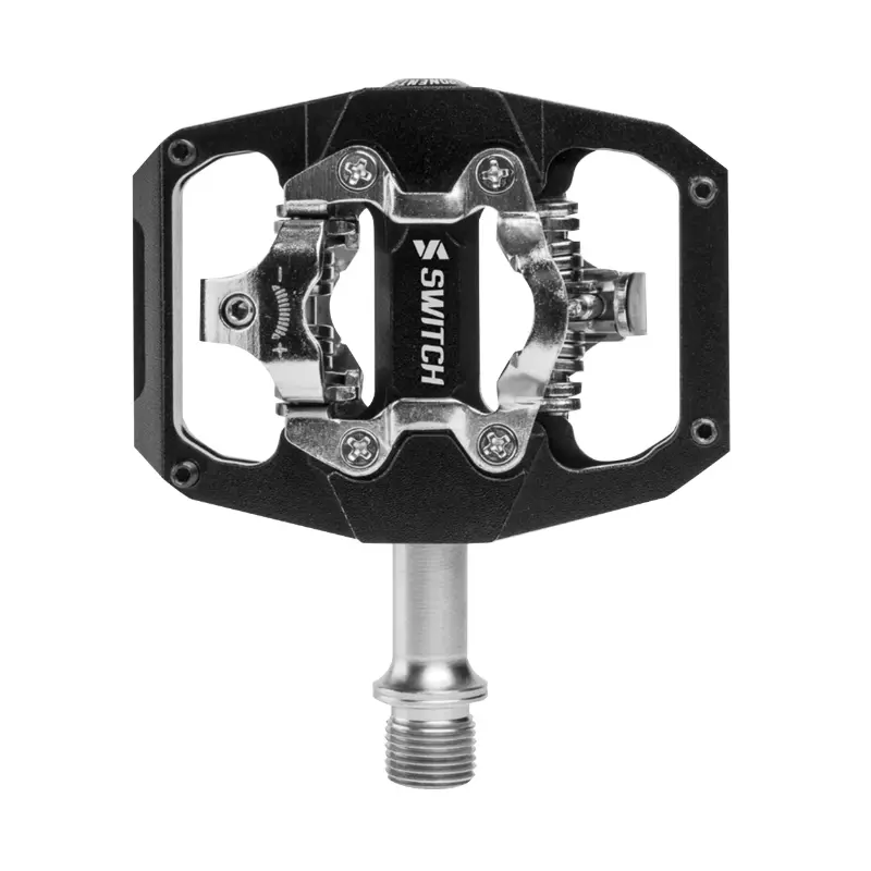 Pédale plate VTT Switch automatique alu CNC noir 85 x 70 mm compatible Shimano SPD (paire)