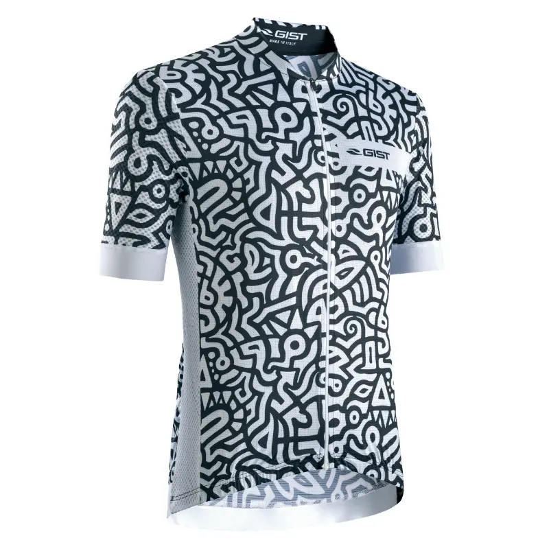 Jersey Gist musim panas Paint lengan pendek zip full hitam-putih XXL