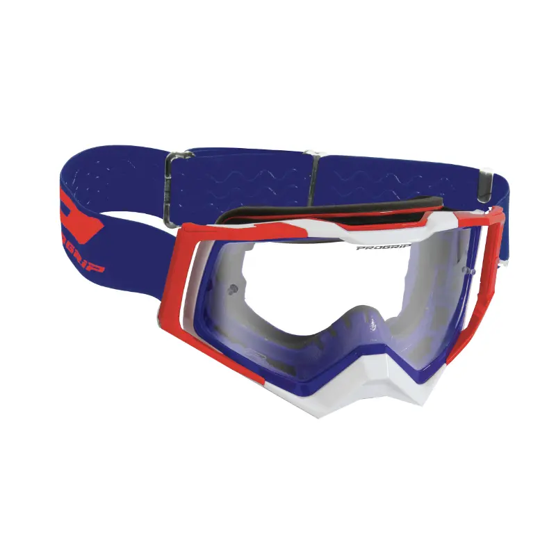 Masque-lunettes cross Progrip 3309 TR Rapid bleu-rouge-blanc écran transparent anti-rayures anti-UV anti-buée