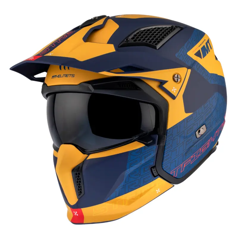 Trial-Helm MT Helmets Streetfighter SV S Totem C3 Blau-Gelb Matt XL
