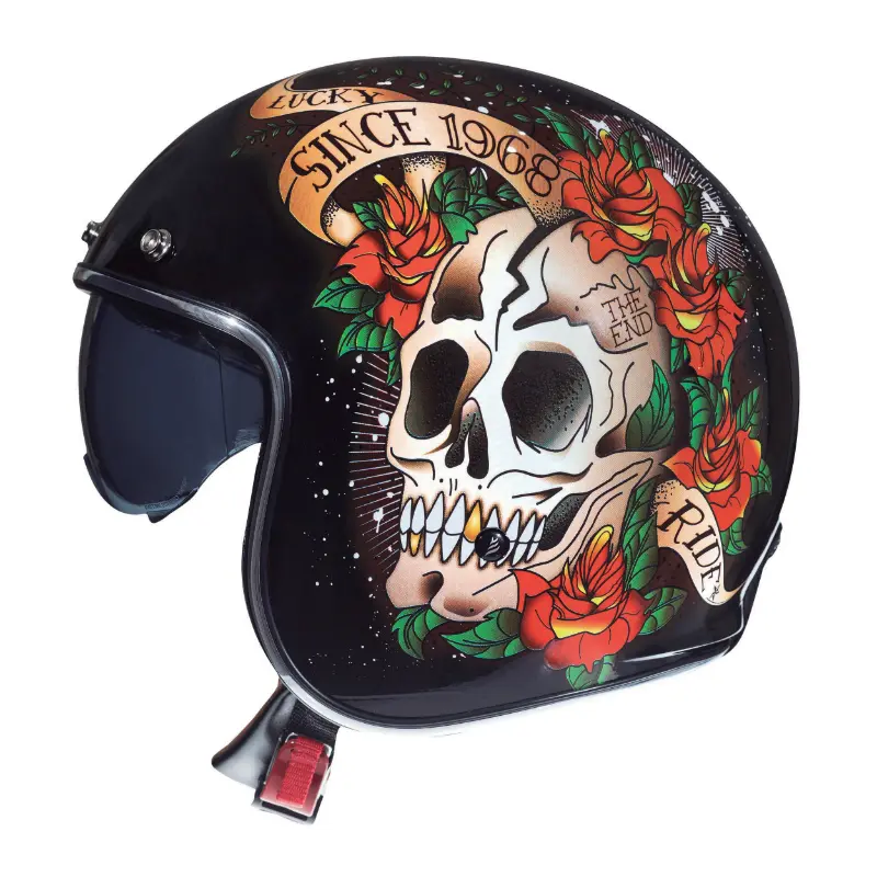 Шлем тип Jet MT Helmets Le Mans 2 SV Skull & Roses A1 черен лъскав M с прозрачен щит