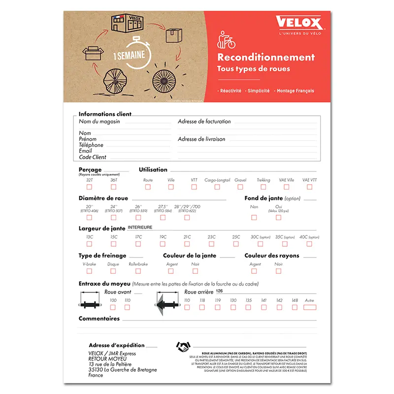Velox ホイールリビルドサービス 破損ホイール修理 - スポーク組み リム スポーク ナット組み立て (オリジナルハブ使用)