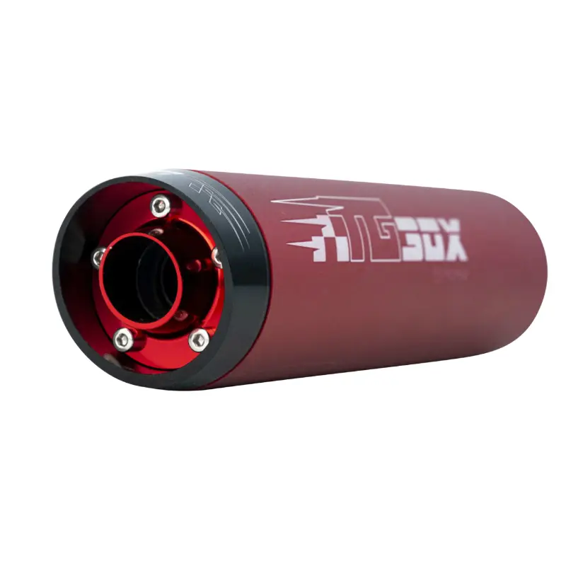 Koncovka výfuku Tecnigas e-nox evo 2 ocel pro Rieju 50 MRT vývod vpravo hliník červená — pohled 2