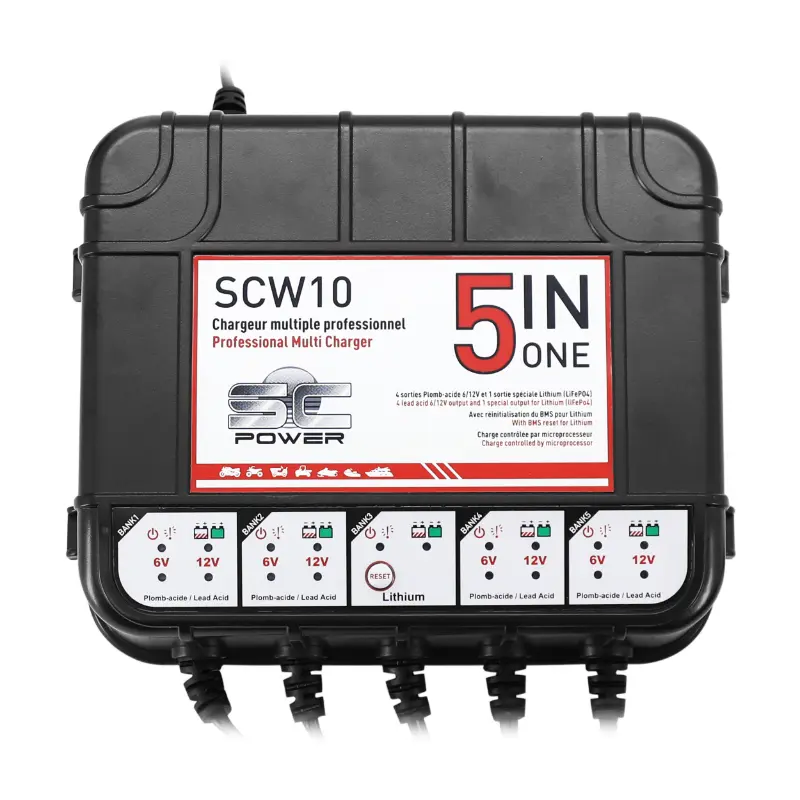 Chargeur de batterie et maintien de charge SC Power SCW10 professionnel 5 batteries 12V 2A