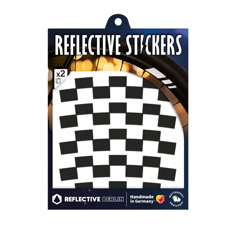 Autocollant réfléchissant pour roue de vélo hauteur 20 mm modèle Checker noir Reflective Berlin