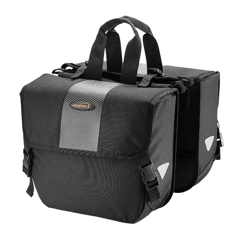Ibera verstellbare doppelte Fahrrad-Gepäcktasche hinten schwarz 24L universelle Befestigung (33X13X28.5CM) - Breite verstellbar mit Klett und Clips für jeden Gepäckträger