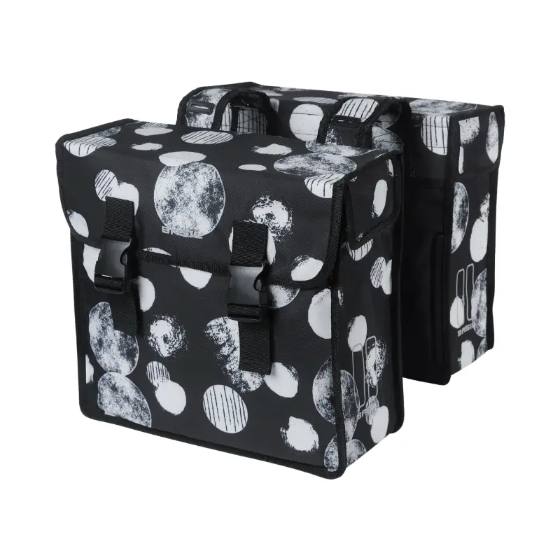 Задняя сумка для велосипеда двойная Basil Mara XL 35L черная с белыми узорами 43x14x36см