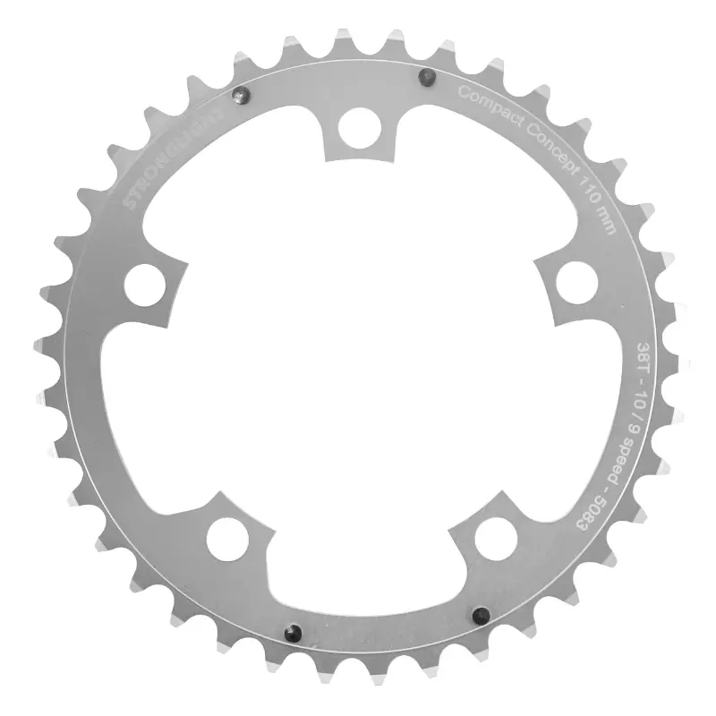 Stronglight 5BRA vejkædegear D.110 dural 38DTS indvendig sølv type shimano 10-9V.