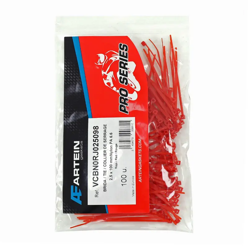 Collier de serrage nylon rilsan Artein 2,5x100 mm rouge (lot de 100)