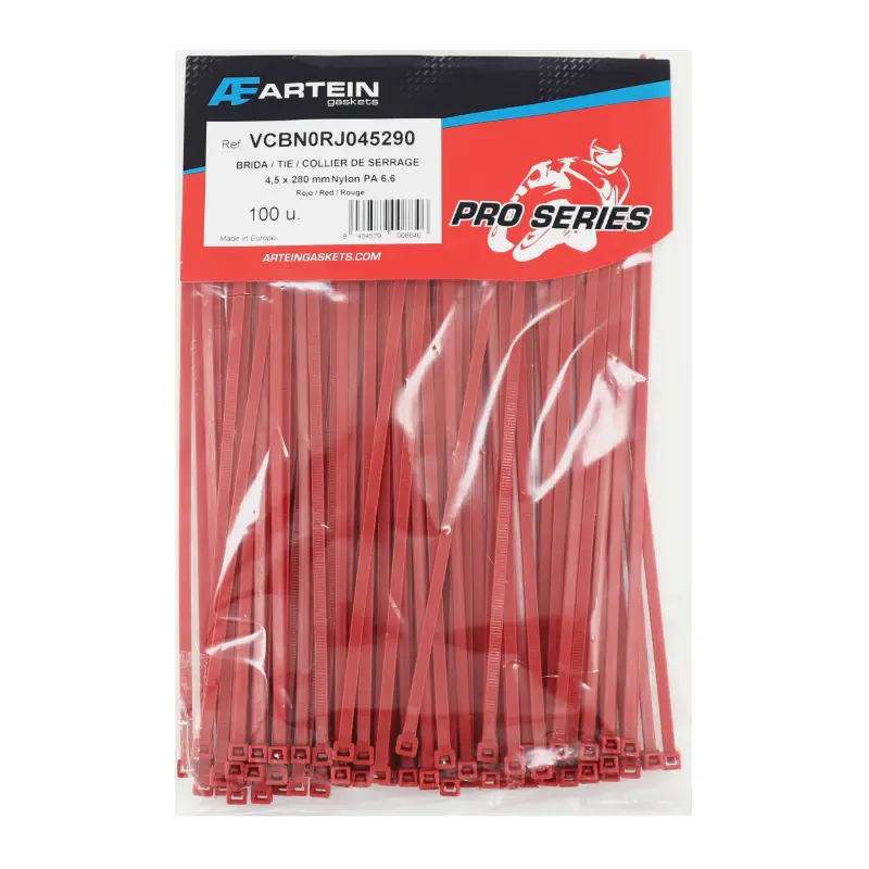 Collier de serrage nylon type rilsan Artein 4,5X280 MM rouge (vendu par 100) -pro series