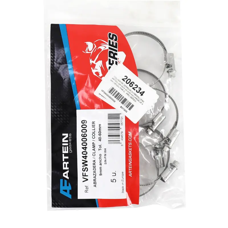 Worm Drive Clamp Artein W4 stainless steel 40 to 60 mm width 9 mm (pack of 5)