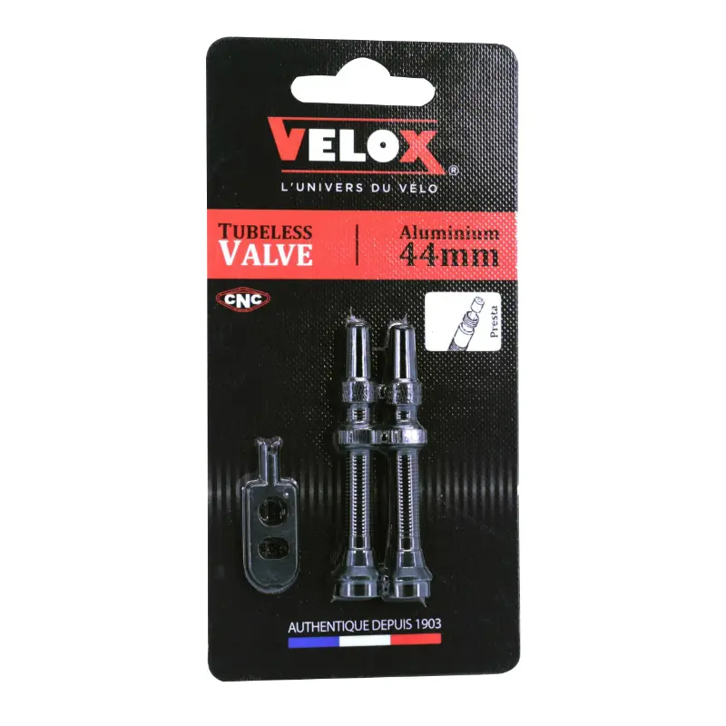Velox Tubeless-Ventil Presta Aluminium schwarz 44 mm demontierbare Mutter (Paar)