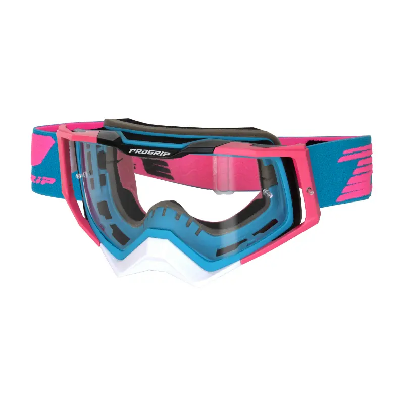 Masque-lunettes cross Progrip 3309 TR Rapid bleu clair-fuchsia-noir écran transparent anti-rayures anti-UV anti-buée