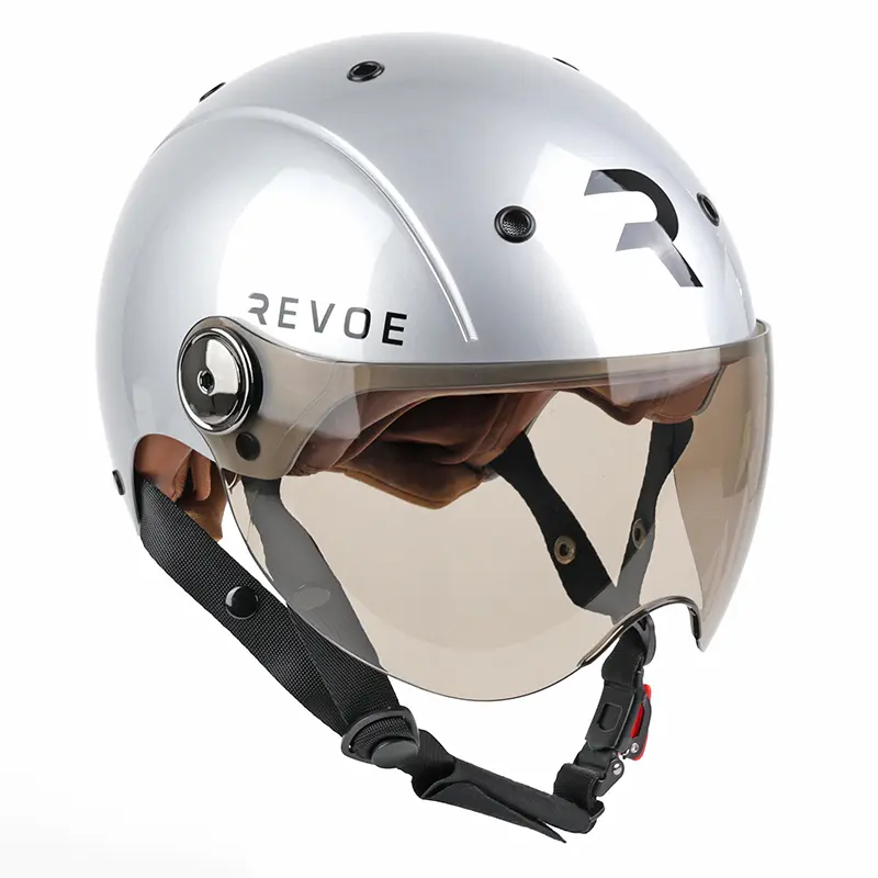 Fahrradhelm für Erwachsene Revoe Premium Urban-City grau silver Größe 55-56 verstellbarer Visier abnehmbarer Ohrenschutz Zertifizierung EN1078+A1