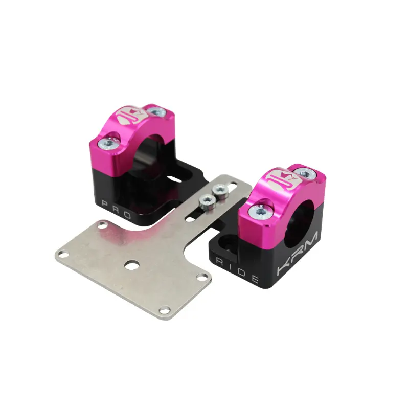 Pontets surpontets rigidificateurs KRM Pro Ride 28,6 mm aluminium CNC noir-rose avec support compteur (paire)