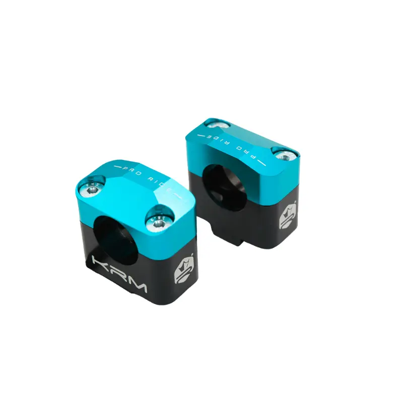 Pontet sur pontet 50 mm KRM Pro Ride pour guidon diamètre 28,6 mm alu CNC noir-bleu turquoise