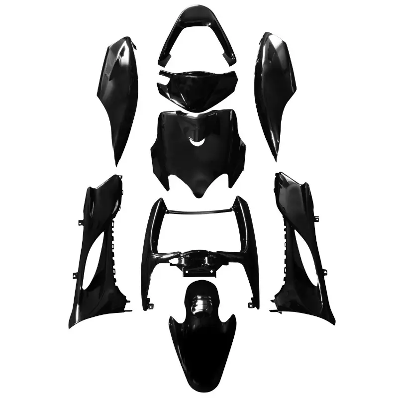 Carrosserie-carénage MBK 50 Mach G / Yamaha 50 Jog RR noir brillant (kit 9 pièces) P2R