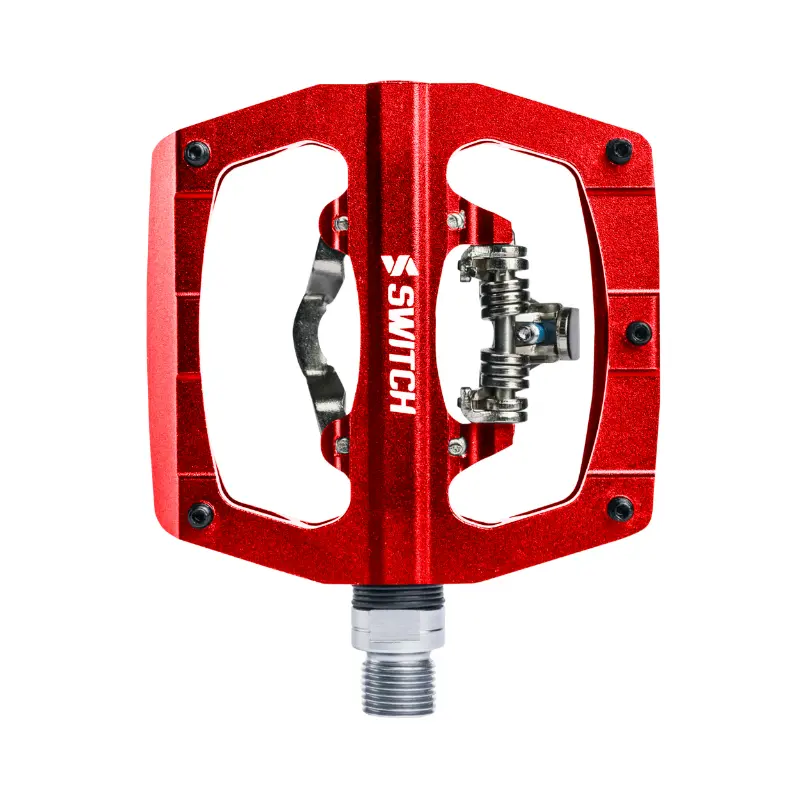 MTB Flat Switch Pedals Automatic or Standard Alu CNC Red 90 x 90 mm Compatible Shimano SPD (pair)