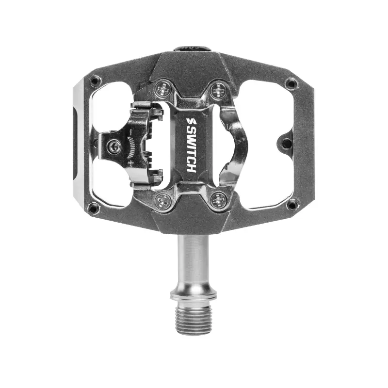 Pédale VTT plate SWITCH automatique/standard alu CNC gris 85 x 70 mm (paire)