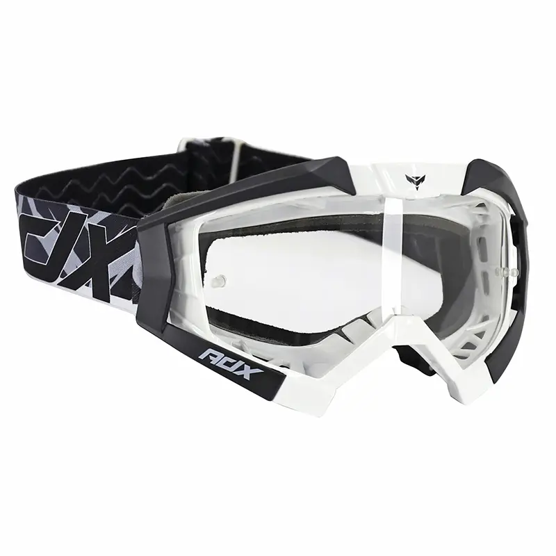 Masque-lunettes cross ADX MX blanc-noir écran transparent anti-rayures homologué EN1938 + écran miroir