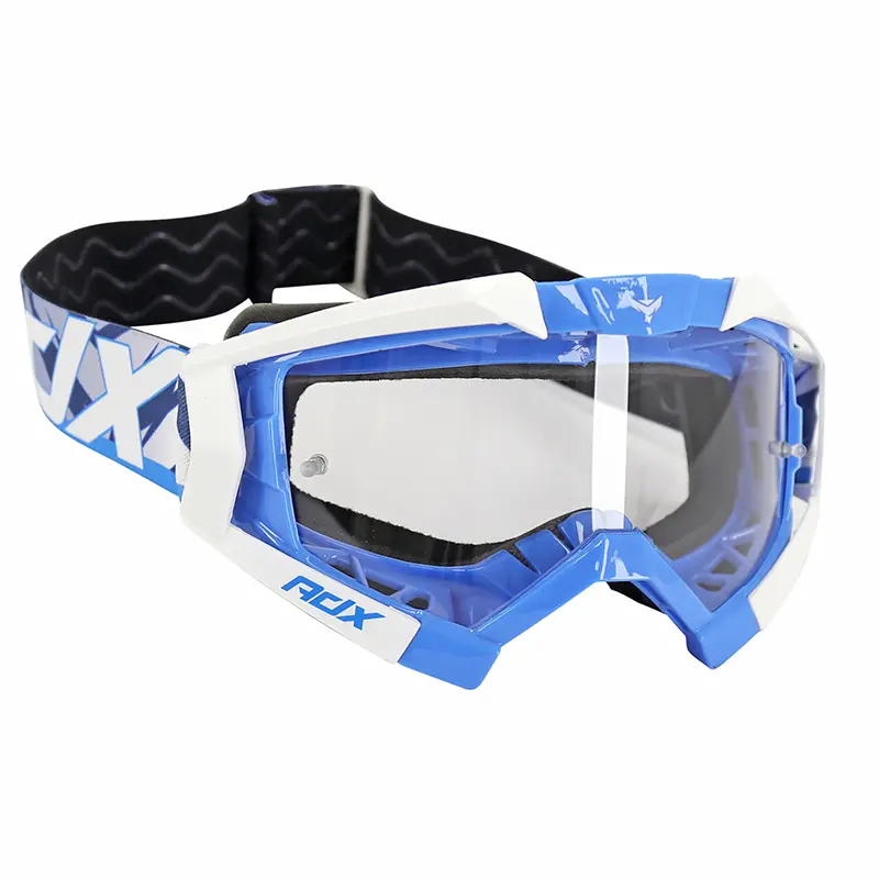 Masque-lunettes cross ADX MX bleu-blanc écran transparent anti-rayures homologué EN1938