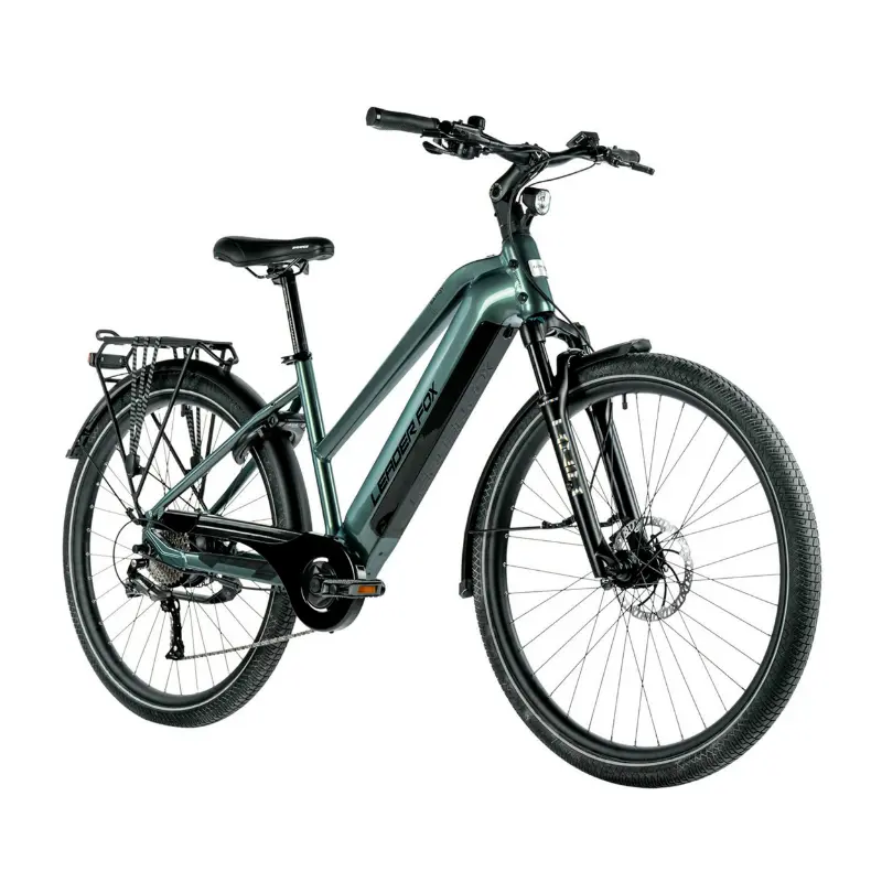 Leader Fox Sandy női 29" elektromos trekking kerékpár smaragdzöld fényes 9V hátsó kerék Bafang motor 36V 45NM 20AH akkumulátor (16,5'' - H43CM - S méret - 158CM-től 168CM-ig terjedő felnőtteknek)