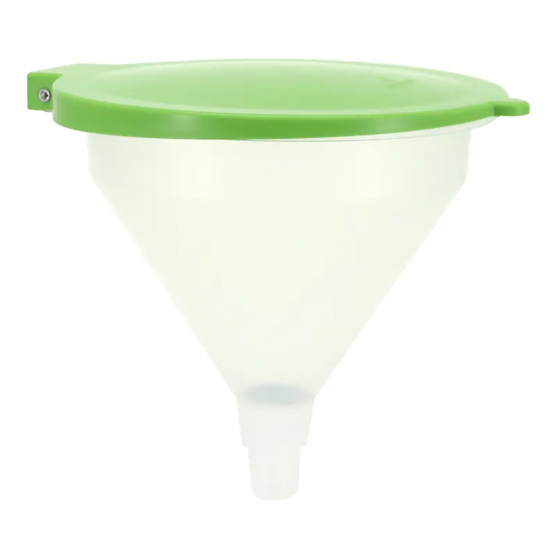 Entonnoir Pressol polyéthylène blanc transparent 10L Ø 424 mm avec couvercle, bec flexible et rigide, filtre fin