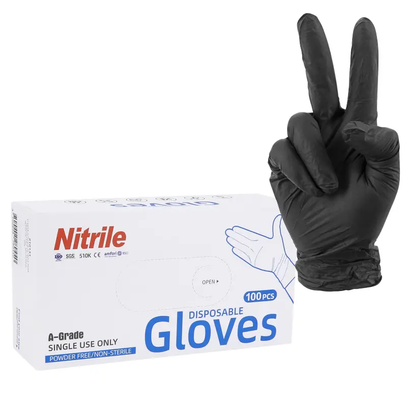 Gants d'atelier nitrile à usage unique noir T7 P2R boîte de 100