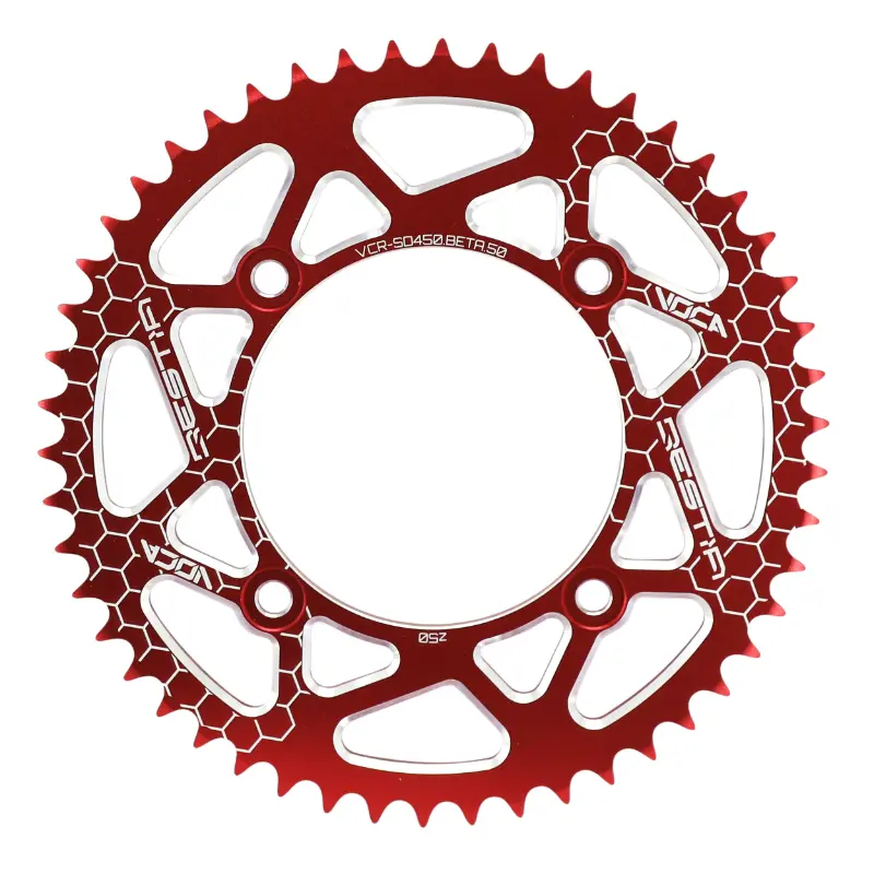 Kettenrad Voca Racing 50 Zähne anpassbar Beta 50 RR Enduro/Motard/Standard 420 Alu CNC rot