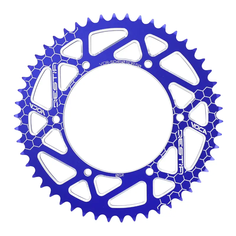 Couronne 50 VOCA RACING boîte 420 aluminium CNC bleu (diam 108-123-6.5)