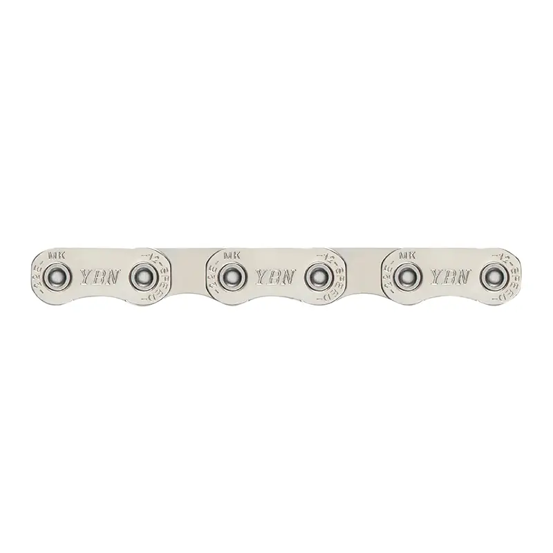 Chaîne vélo YBN Flattop 12V VTT-VAE argent renforcée 136 maillons compatible Shimano et SRAM
