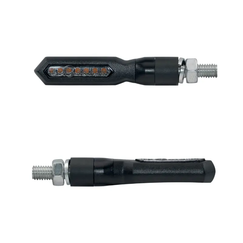 Clignotant sequentiel moto Taac FR04 7 leds fume-noir (M8 - long 74MM - h 15MM) (paire) qualite premium -homologue ece