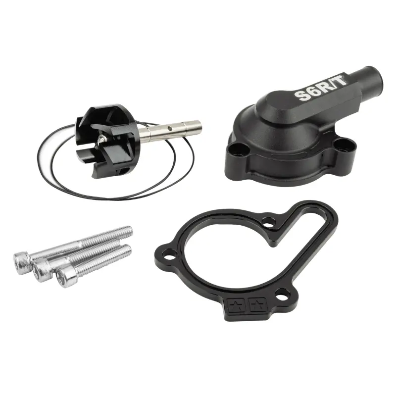 Carterdeksel en waterpomp Stage 6 voor Derbi 50 Senda 2006+ Euro 3/4 aluminium CNC zwart hoog debiet