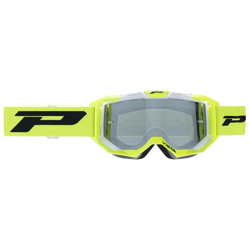 Masque-lunettes cross Progrip 3303 FL Vista multicouche jaune fluo-blanc écran miroir argent anti-rayures anti-UV anti-buée