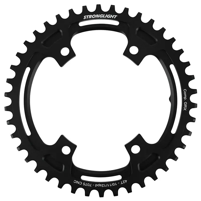 グラベル用チェーンリング 4BRA d.110POUR shimano GRX fc-rx600-rx610-rx810-rx820 Stronglight アルミ モノ ブラック 42DTS - オフセット 3MM 12-11-10V.