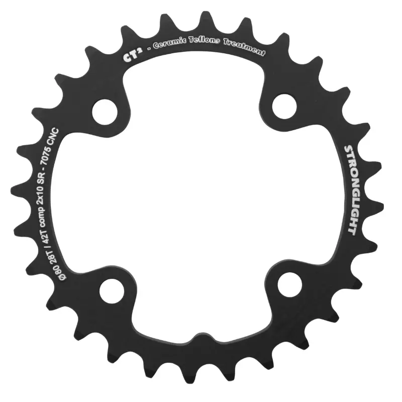 Plateau VTT 4BRA d.80 pour sram x0-xx-x9-x7 Stronglight double 28DTS interieur noir CT2 10V. - epaisseur 3.5MM