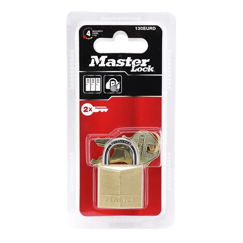 Vorhängeschloss mit Schlüssel Masterlock Messing Bügel zementierter Stahl Breite 30 mm Bügel 16 mm Durchm 5 mm Doppelverriegelung — Ansicht 2