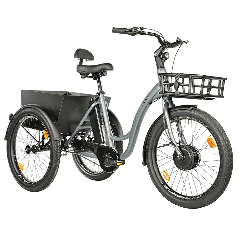 Tricycle electrique-vae city Leader Fox 24" lovelo 2025 mixte gris mat 3V shimano nexus moteur roue av bafang 36V 45NM batterie 16,7AH (avec differentiel)