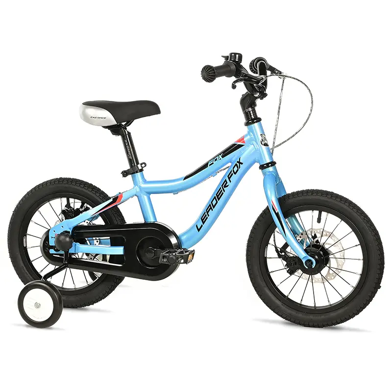 Velo musculaire enfant 14 pouces Leader Fox fox 2025 bleu clair monovitesse cadre alu (taille enfant jusqu'a 105CM) -mecanique a disque