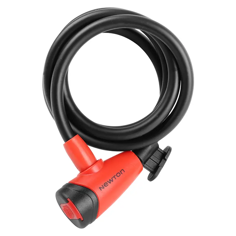 自転車用スパイラルワイヤー錠 ニュートン 直径10 mm 長さ1.50 m ブラック-レッド マウント&鍵2本付き - 防犯レベル4