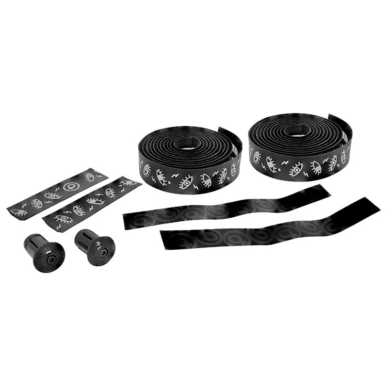 Ruban de guidon - cintre BTP performance pro noir motifs reflechissants avec bouchons (confortable epaisseur 3MM)