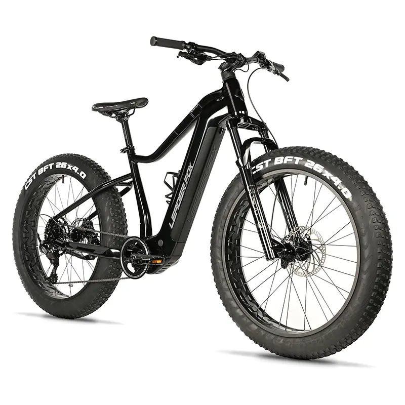 Velo electrique-vae VTT fat bike 26 Leader Fox braga mixte noir 9V moteur central bafang M510 36V 95NM batterie 23,2AH (20'' - H50,8CM - taille l - pour adulte de 178CM à 185CM)